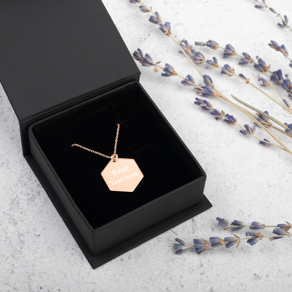 Personalized Text Engraved Silver &Gold Hexagon Necklace Pendant | Personalized Jewellery - Image 2