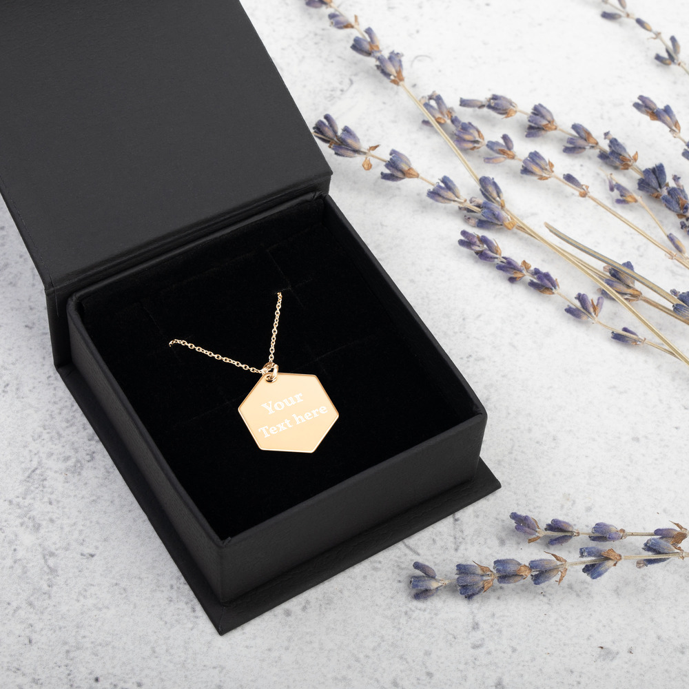 Personalized Text Engraved Silver &Gold Hexagon Necklace Pendant | Personalized Jewellery