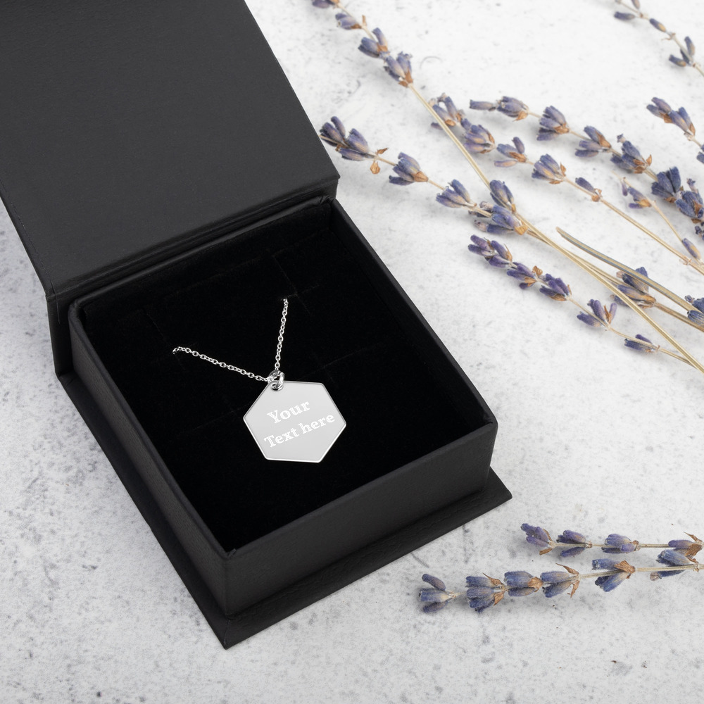 Personalized Text Engraved Silver &Gold Hexagon Necklace Pendant | Personalized Jewellery - Image 3